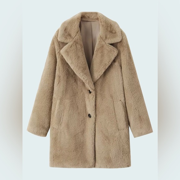 Jackets & Blazers - Fuzzy Button Up Lapel Collar Coat